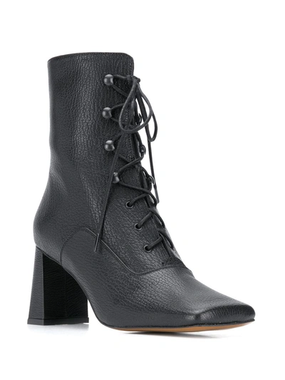 Shop By Far Lace-up Leather Boots In Black