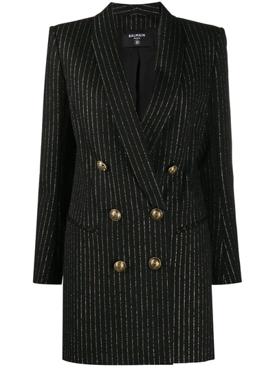 Shop Balmain Metallic Threading Blazer Dress In Black