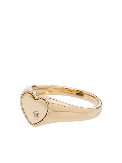 Shop Yvonne Léon 9kt Yellow Gold Diamond Heart Signet Ring