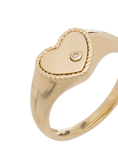 Shop Yvonne Léon 9kt Yellow Gold Diamond Heart Signet Ring