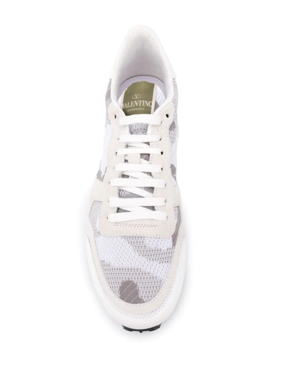 Shop Valentino Rockrunner Camouflage-print Mesh Sneakers In White