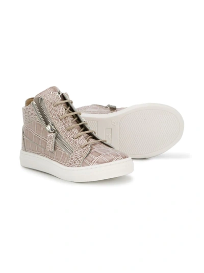 Shop Giuseppe Junior Crocodile Effect Hi-top Sneakers In Brown