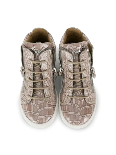 Shop Giuseppe Junior Crocodile Effect Hi-top Sneakers In Brown