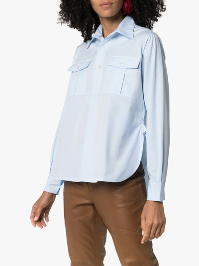 Shop Plan C Half-placket Tailored Shirt In Blue