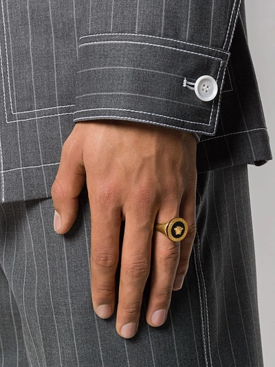 Versace Gold Round Enameled Medusa Ring In Gold