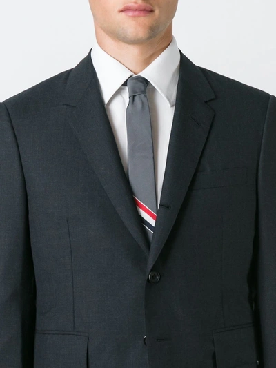 Thom Browne Seersucker Striped Tie In Grey