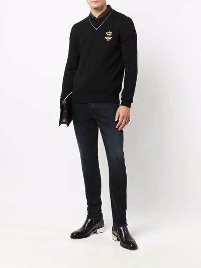 Shop Dolce & Gabbana Embroidered Virgin Wool Jumper In Black