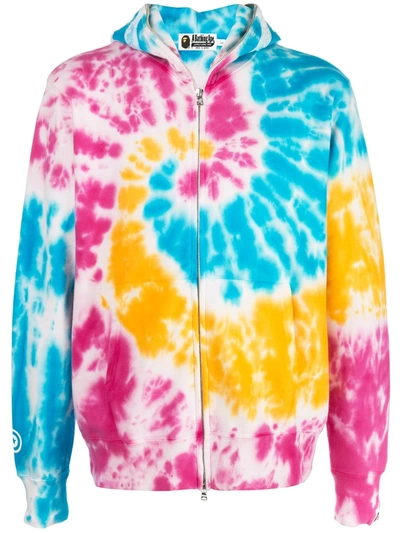 Shop Bape Tie-dye Zip-front Hoodie In Pink