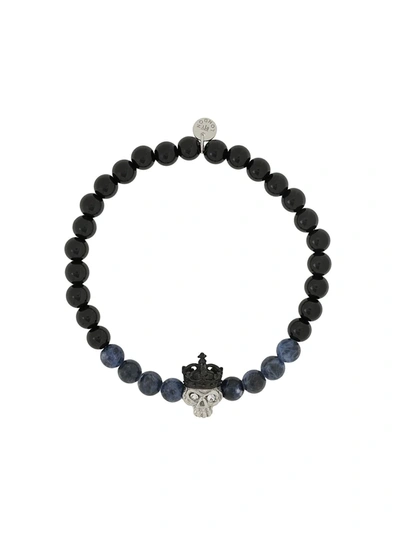 Shop Tateossian King Skull Beaded Bracelet In Blue