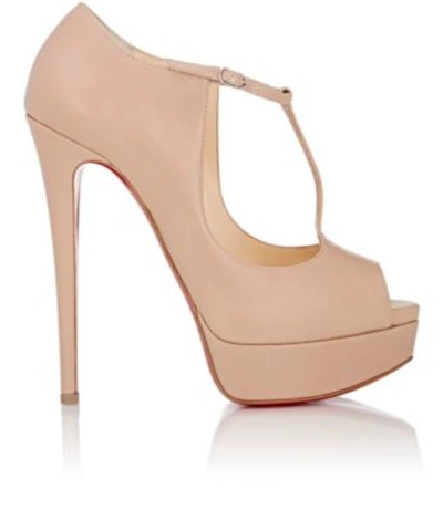Christian Louboutin Alta Poppins T-strap Red Sole Pump, Nude In Nude Leather