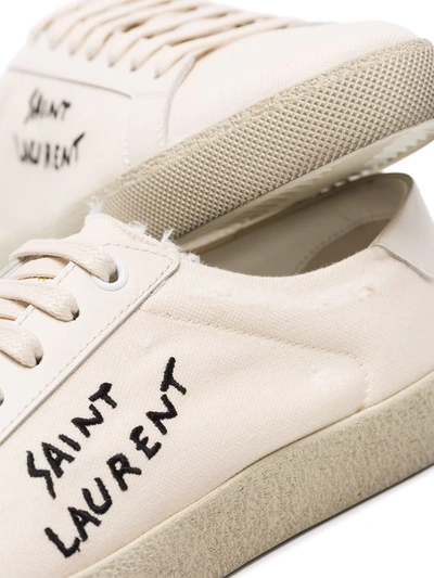 Saint Laurent Court Classic Distressed Logo-embroidered Canvas And Leather Sneakers In Neutrals