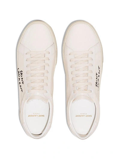 Saint Laurent Court Classic Distressed Logo-embroidered Canvas And Leather Sneakers In Neutrals