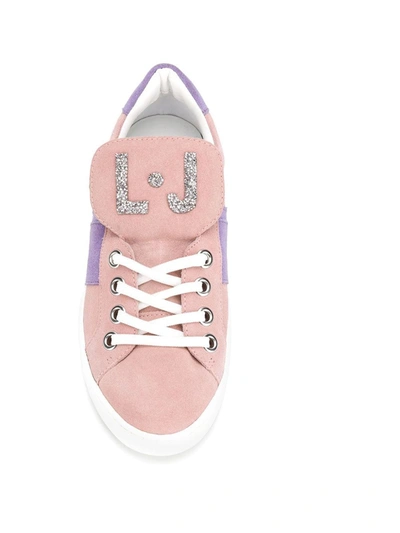 Shop Liu •jo Glitter Logo Sneakers In Pink