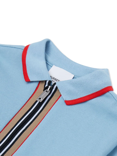 Shop Burberry Icon Stripe Cotton Zip-front Polo Shirt In Blue