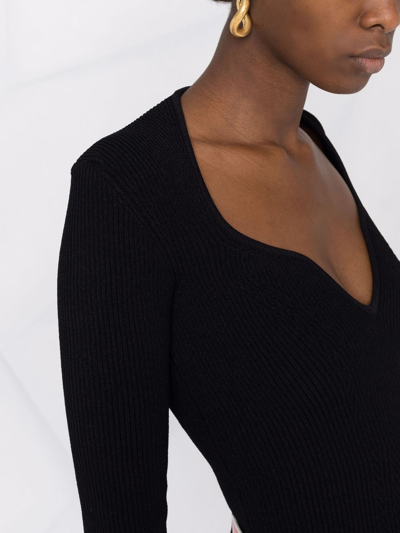 Shop Khaite Long-sleeve Ribbed-knit Top In Schwarz