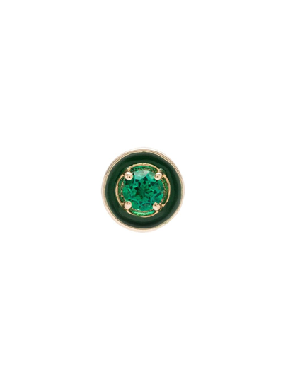 14KT GOLD EMERALD "E" ENAMEL ROUND STUD