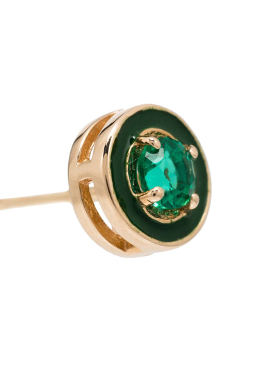 Shop Alison Lou 14kt Gold Emerald "e" Enamel Round Stud In Yellow Gold