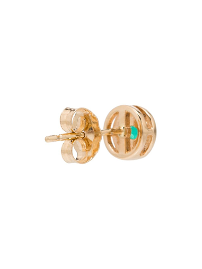 Shop Alison Lou 14kt Gold Emerald "e" Enamel Round Stud In Yellow Gold