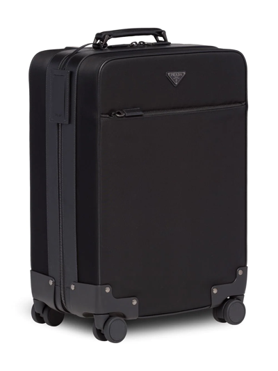 Shop Prada Logo Four-wheel Suitcase In Black