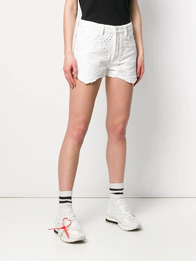 OFF-WHITE 刺绣牛仔短裤 - 白色
