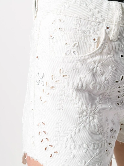 Shop Off-white Embroidered Denim Shorts In White