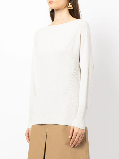 Shop Lorena Antoniazzi Boat-neck Ribbed-knit Jumper In White