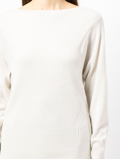 Shop Lorena Antoniazzi Boat-neck Ribbed-knit Jumper In White
