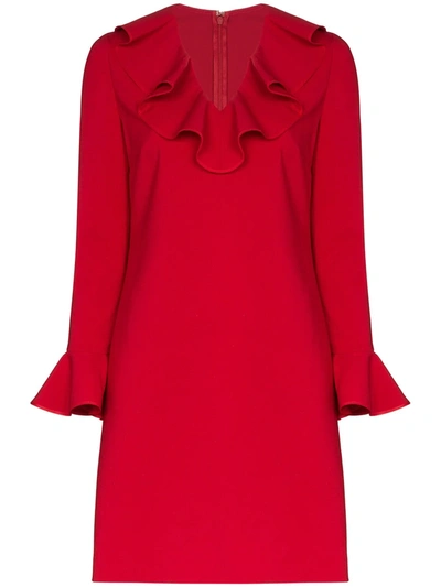 Shop Valentino Ruffle Neck Shift Dress In Red