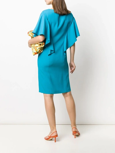 Shop Alberta Ferretti Ruffled Sleeve Shift Dress In Blue