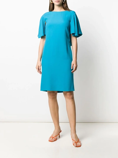 Shop Alberta Ferretti Ruffled Sleeve Shift Dress In Blue