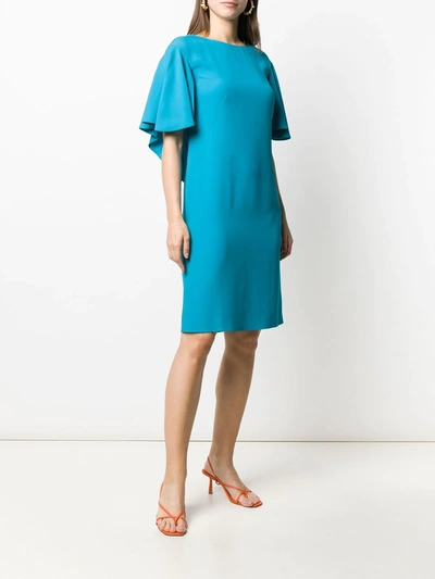 Shop Alberta Ferretti Ruffled Sleeve Shift Dress In Blue
