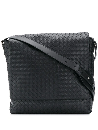 Shop Bottega Veneta Intrecciato Weave Messenger Bag In Black