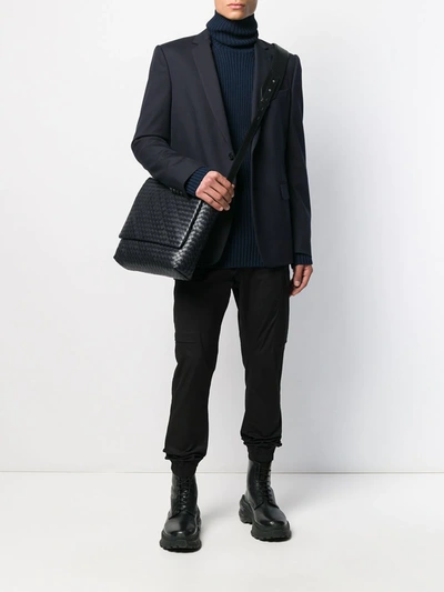 Shop Bottega Veneta Intrecciato Weave Messenger Bag In Black