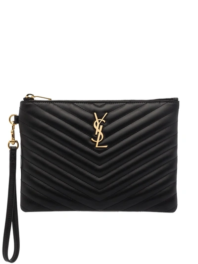 Shop Saint Laurent Quilted Leather Purse In Black