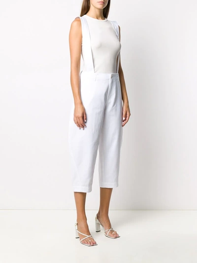 Shop Jejia Cropped Trousers With Suspenders In White