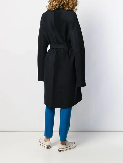 Shop Aspesi Textured Belted Coat In Blue