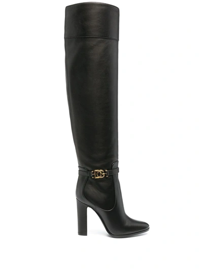 Shop Dolce & Gabbana Dg Buckle Knee-high Boots In Black