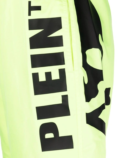 Shop Philipp Plein Logo-print Drawstring-waist Swim Shorts In Gelb