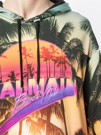 Shop Balmain Palm Tree Print Hoodie In Multicolour
