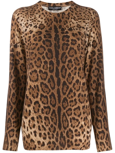 Shop Dolce & Gabbana Leopard-print Cashmere Jumper In Brown