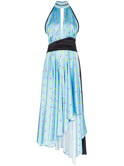Shop Natasha Zinko Printed Halterneck Dress In Blue