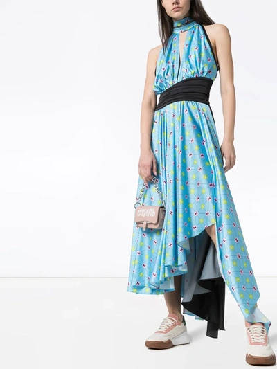 Shop Natasha Zinko Printed Halterneck Dress In Blue