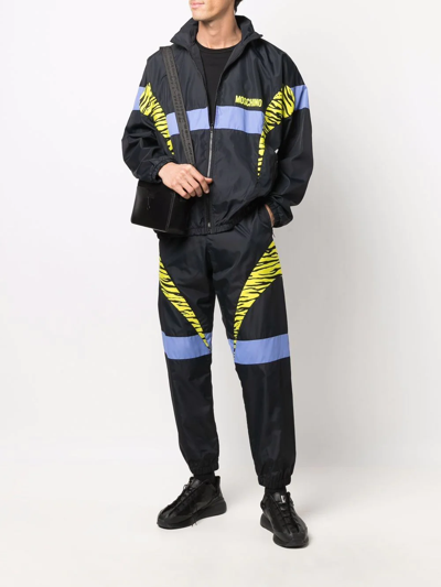 Shop Moschino Panelled Zebra Windbreaker In Black