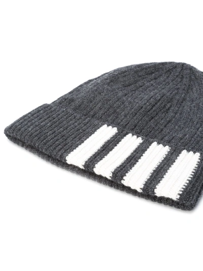 Shop Thom Browne 4-bar Stripe Cashmere Rib Hat In Grey