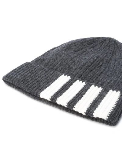 Thom Browne 4-bar Striped Cashmere Beanie In Grey