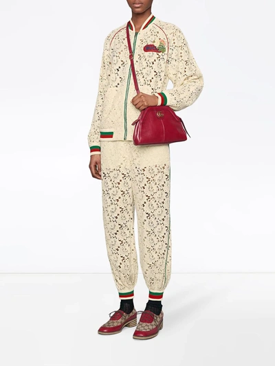 Shop Gucci Flower Lace Bomber Jacket In White