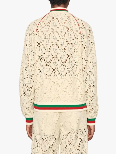 Shop Gucci Flower Lace Bomber Jacket In White