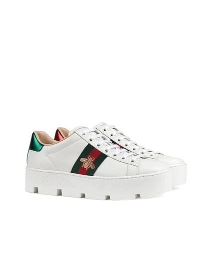 Shop Gucci Ace Web-trim Sneakers In White