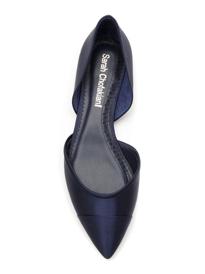 Shop Sarah Chofakian Satin Leather Ballerina Shoes In Blue