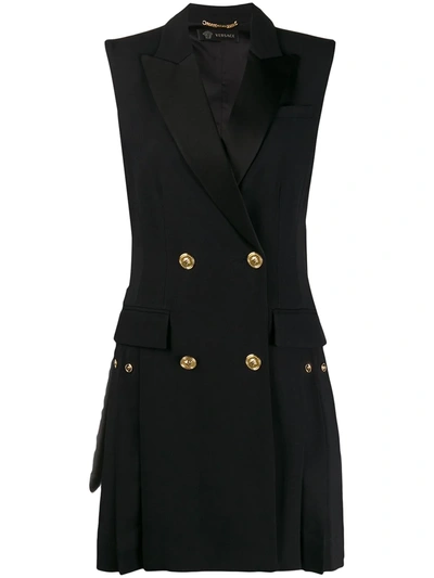 Shop Versace Double-breasted Pleated Waistcoat In Black